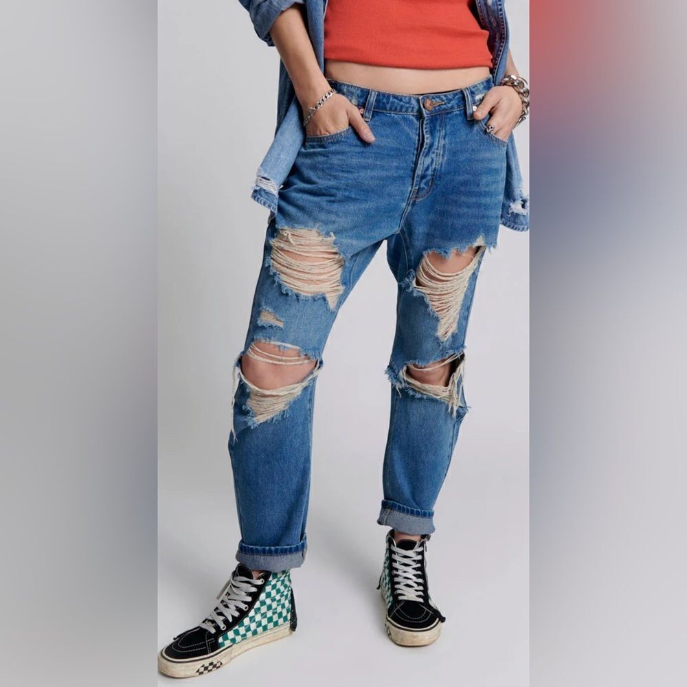 NWT One Teaspoon Women’s Saints Low Waist Boyfriend Jeans Distressing - Size 24-